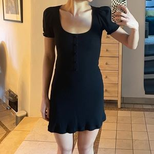 Black Reformation fit&flare dress w/ puffy sleeves